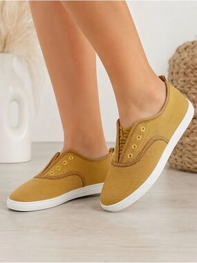 Comfortiva Women's Slip-On Sneakers in Mustard Yellow